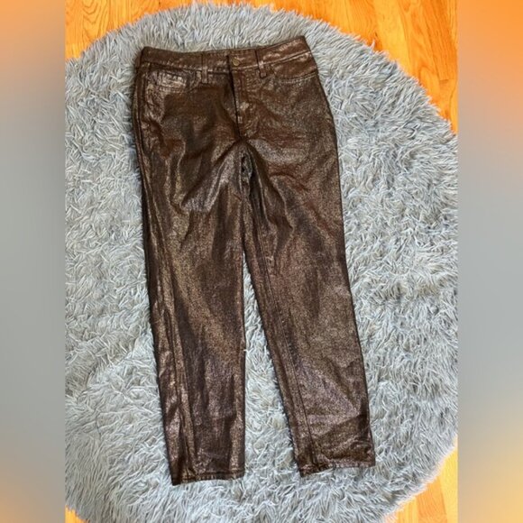 Old Navy Metallic Brown High-Waisted Shine OG Straight Ankle Jeans Size 4 - Picture 2 of 7